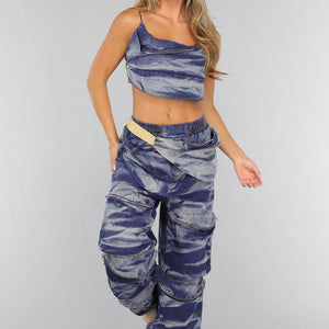 OP=OP.23.NL Blauwe Washed Denim Two Piece met Tas