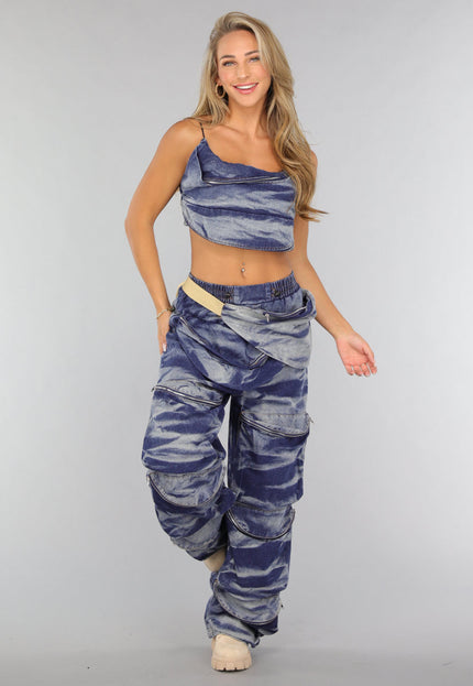 OP=OP.23.NL Blauwe Washed Denim Two Piece met Tas