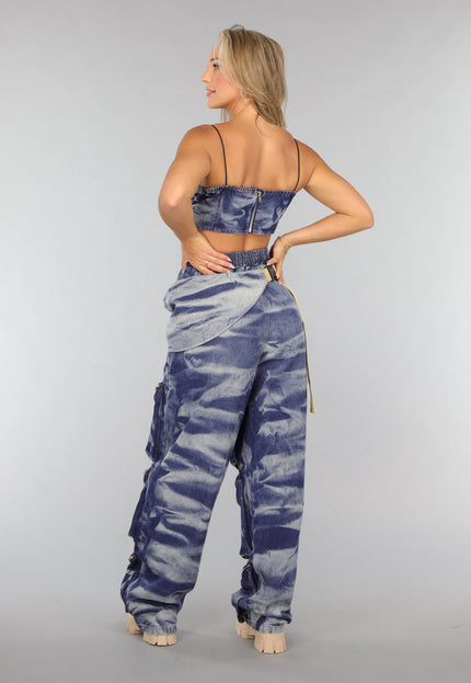 OP=OP.23.NL Blauwe Washed Denim Two Piece met Tas