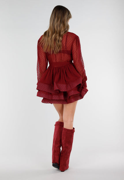 OP=OP.23.NL Bordeaux Mesh Jurk met Stippen