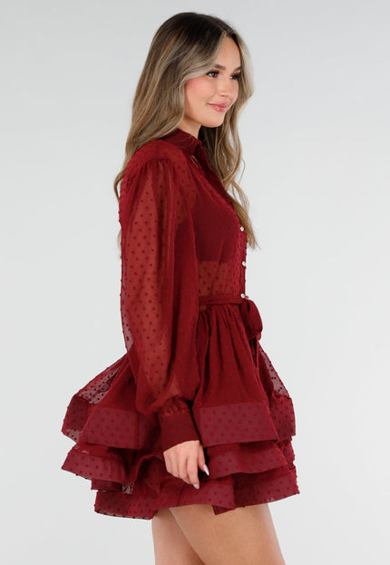 OP=OP.23.NL Bordeaux Mesh Jurk met Stippen