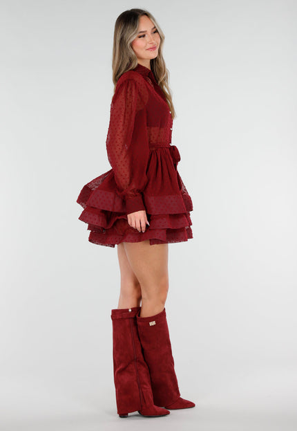 OP=OP.23.NL Bordeaux Mesh Jurk met Stippen