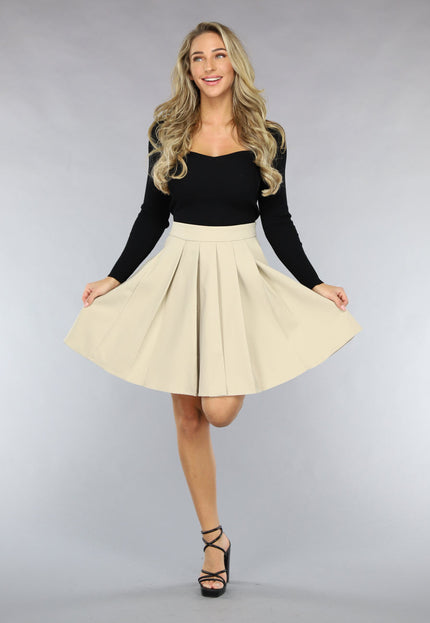 OP=OP.23.NL Geplooide Beige Skater Rok