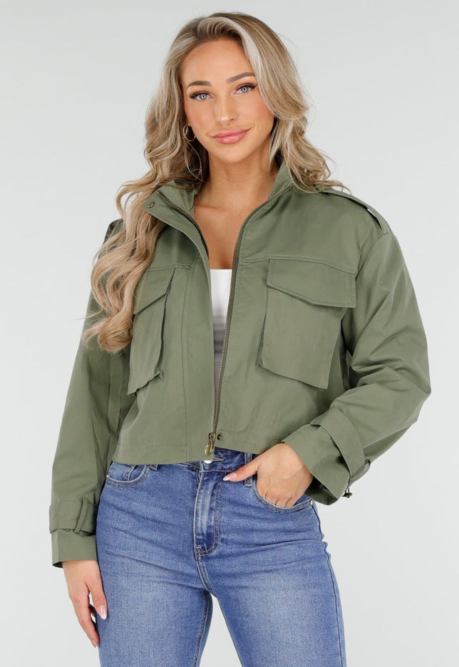 OP=OP.23.NL Groene Cropped Utility Jas