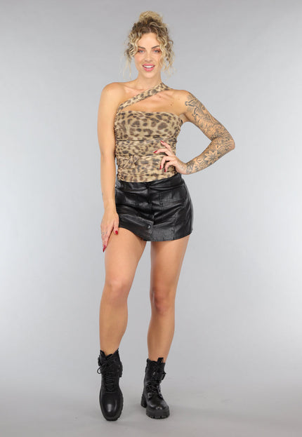 OP=OP.23.NL Strapless Mesh Top met Panterprint