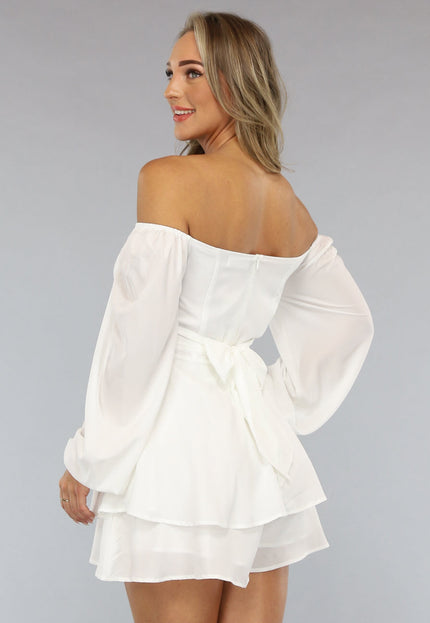 OP=OP.23.NL Witte Flowy Playsuit met Strikdetail