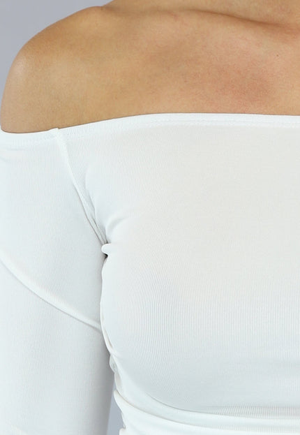 OP=OP.23.NL Witte Off Shoulder Top met Flair Mouwen