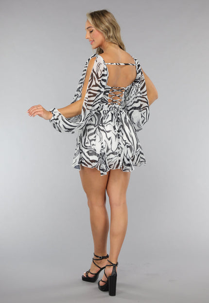 OP=OP.23.NL Zebra Print Chiffon Jurk met Open Mouwen