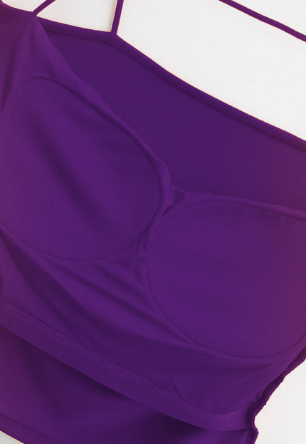 OP=OP.24.NL Donkerpaarse Croptop met Plooien en Pads
