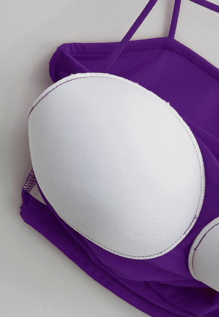 OP=OP.24.NL Donkerpaarse Croptop met Plooien en Pads