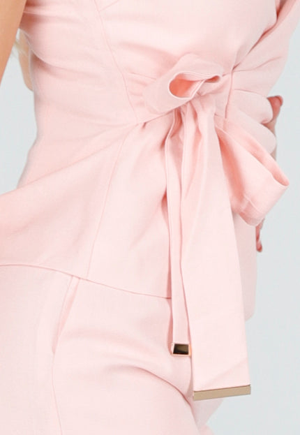 OP=OP.24.NL Roze Linnenlook Gilet Top met Striksluiting