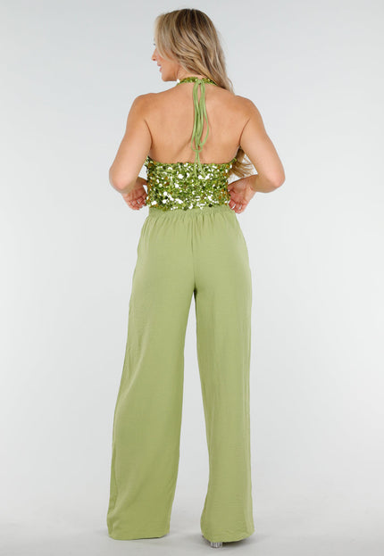 OP=OP.25.NL Groene Haltertop met Pailletten
