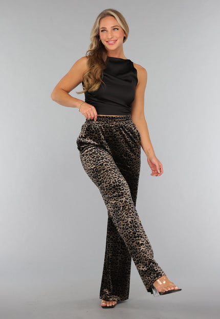 OP=OP.25.NL Velvet Wide Leg Broek met Panterprint