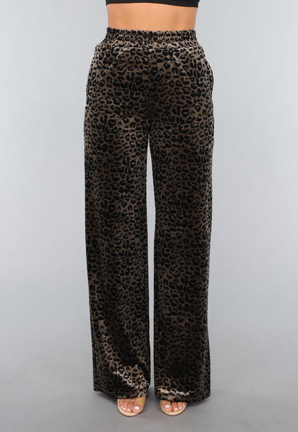 OP=OP.25.NL Velvet Wide Leg Broek met Panterprint