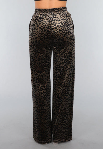 OP=OP.25.NL Velvet Wide Leg Broek met Panterprint