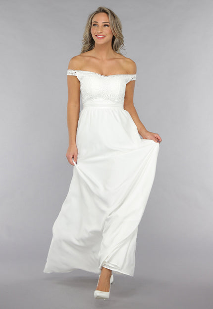 OP=OP.25.NL Witte Off Shoulder Bruidsjurk met Pads