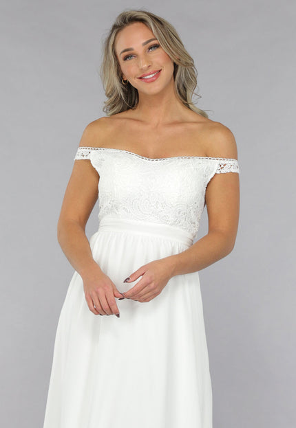 OP=OP.25.NL Witte Off Shoulder Bruidsjurk met Pads