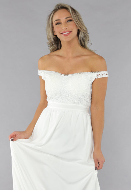 OP=OP.25.NL Witte Off Shoulder Bruidsjurk met Pads