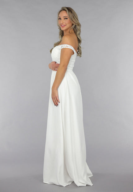 OP=OP.25.NL Witte Off Shoulder Bruidsjurk met Pads