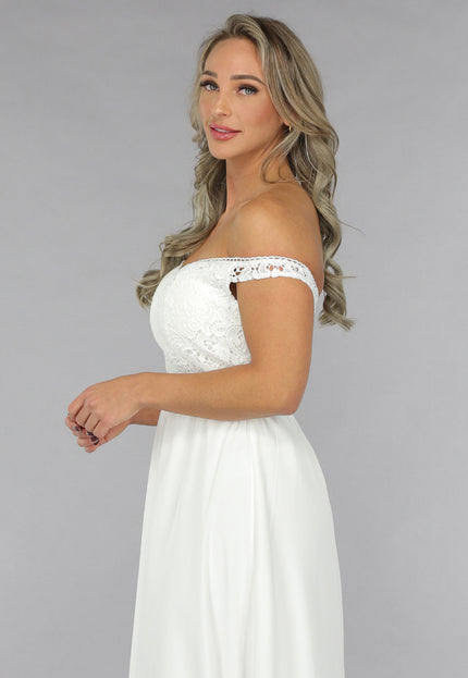 OP=OP.25.NL Witte Off Shoulder Bruidsjurk met Pads
