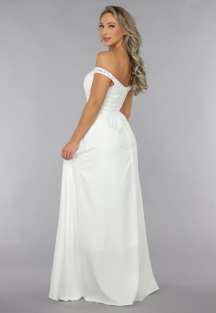 OP=OP.25.NL Witte Off Shoulder Bruidsjurk met Pads