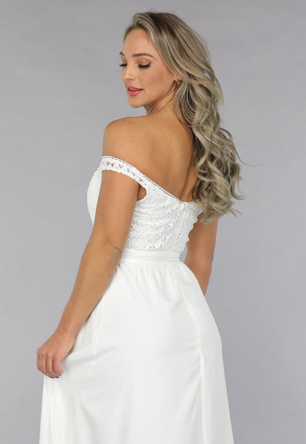 OP=OP.25.NL Witte Off Shoulder Bruidsjurk met Pads