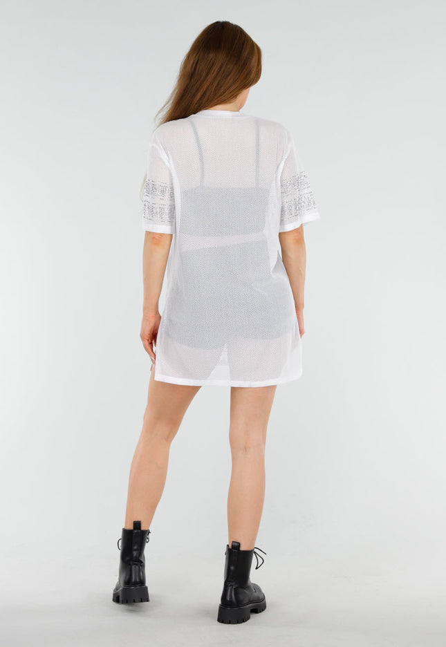 OP=OP.25.NL Witte T-Shirtjurk met Strass