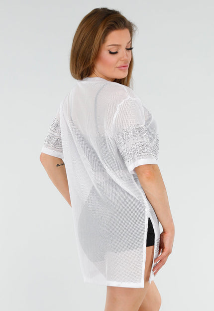 OP=OP.25.NL Witte T-Shirtjurk met Strass