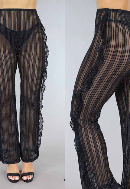 OP=OP.25.NL Zwarte Gestreepte Cover-Up broek