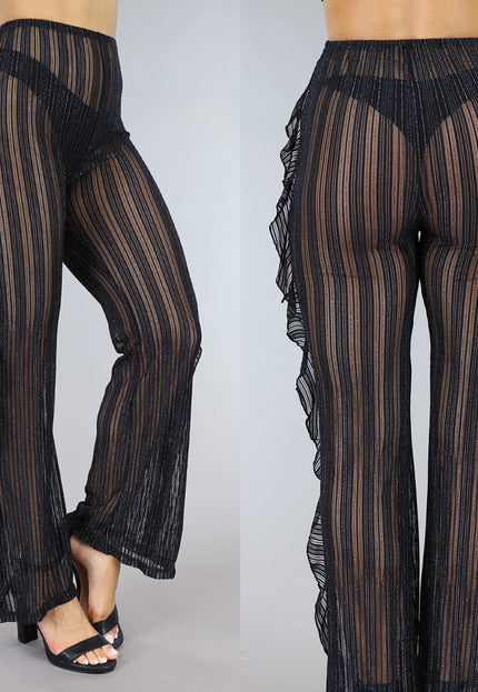 OP=OP.25.NL Zwarte Gestreepte Cover-Up broek