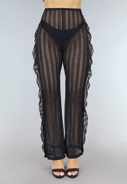 OP=OP.25.NL Zwarte Gestreepte Cover-Up broek