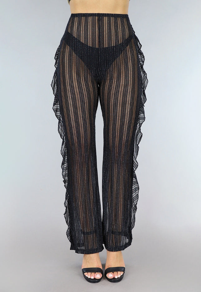 OP=OP.25.NL Zwarte Gestreepte Cover-Up broek