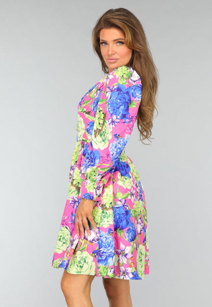 OP=OP.25.S Kleurrijke One Shoulder Jurk met Bloemenprint