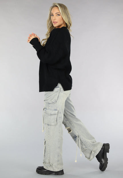 OP=OP.26.NL Acid Wash Ripped Cargo Jeans met Klepzakken