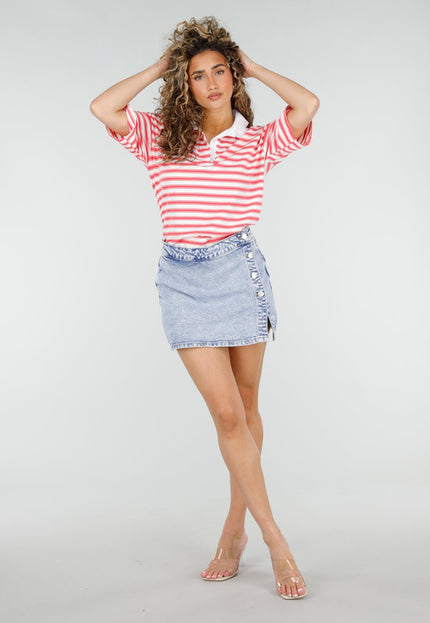 OP=OP.26.NL Blauwe Denim Skort met Knopen
