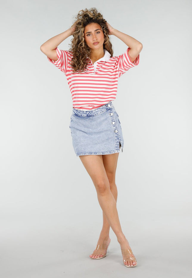 OP=OP.26.NL Blauwe Denim Skort met Knopen