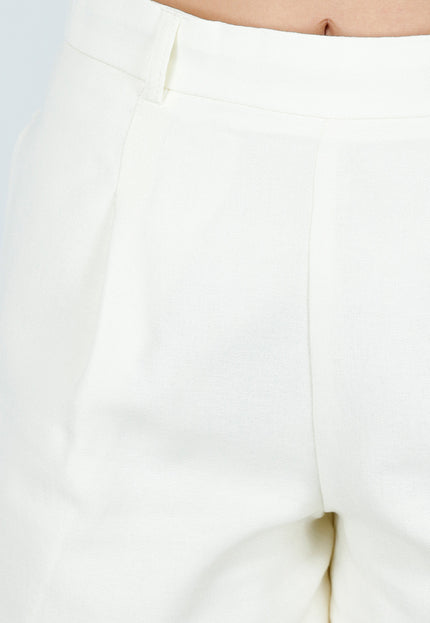 OP=OP.26.NL Ecru Linnenlook Short met Plooien