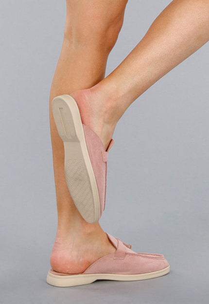 OP=OP.26.NL Licht Roze Suède Instappers met Gouden Detail