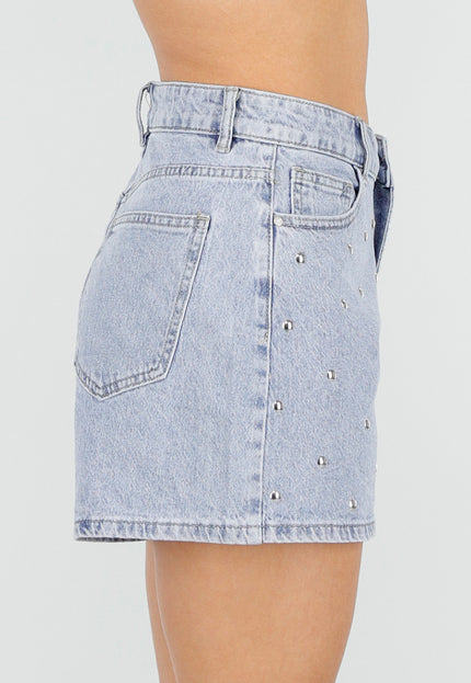 OP=OP.26.NL Lichtblauwe Denim Shorts met Studs