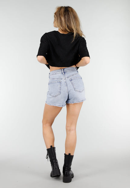 OP=OP.26.NL Lichtblauwe High Waist Denim Short