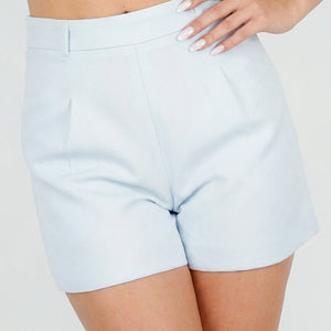 OP=OP.26.NL Lichtblauwe Linnenlook Short met Plooien