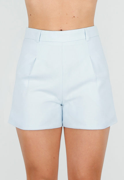 OP=OP.26.NL Lichtblauwe Linnenlook Short met Plooien