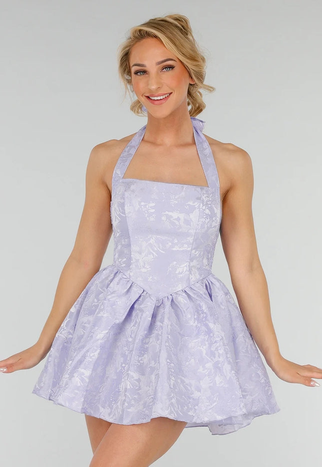 OP=OP.26.NL Lila Halter Jacquard Mini Jurk