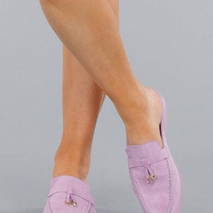 OP=OP.26.NL Lila Suède Instappers met Gouden Detail