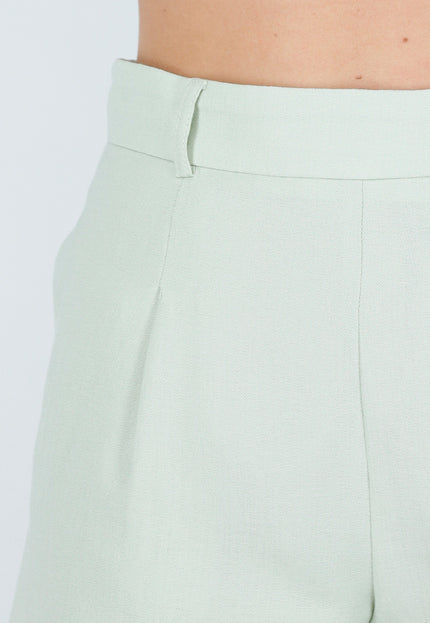 OP=OP.26.NL Mintgroene Linnenlook Short met Plooien