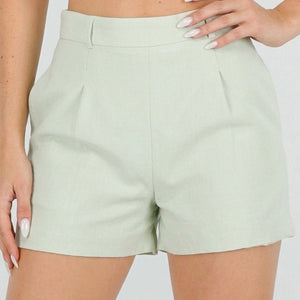 OP=OP.26.NL Mintgroene Linnenlook Short met Plooien