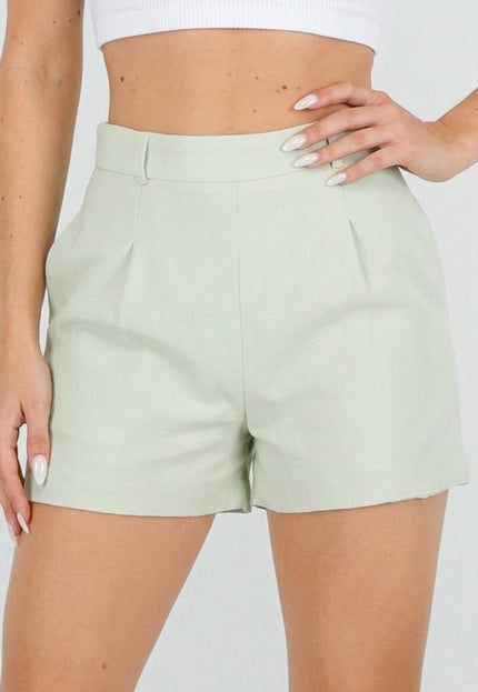 OP=OP.26.NL Mintgroene Linnenlook Short met Plooien