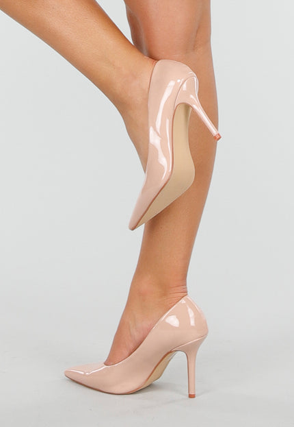 Nude Lakleren Pumps met Spitse Neus