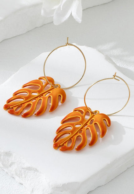 OP=OP.26.NL Oorbellen met Oranje Blad Hanger