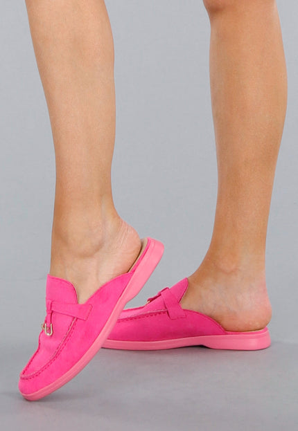 OP=OP.26.NL Roze Suède Instappers met Gouden Detail